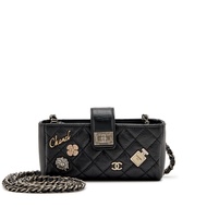 Chanel Black Quilted Aged Calfskin Mini Lucky Charms 2.55 Reissue Clutch With Chain Ruthenium Hardware, 2015