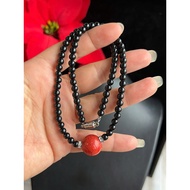 Necklace similar to black coral (light and polished) 5mm beads, 42 cm long, 15mm fresh coral charm, 
