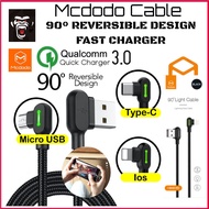 MCDODO 100% Original 90 Degree Fast Charging iPhone / Micro Usb / Type-C Usb Cable for iPhone Huawei