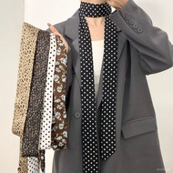 Literary Fresh Silk Scarf Headscarf Belt Braided Korean Version Black White Polka Dot Female Neck Lo