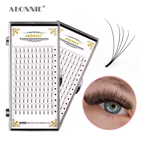 ABONNIE Long Stem Premade Fans Eyelash Extensions De Cils 3D 4D 5D 6D Long Root Premade Volume Fans 