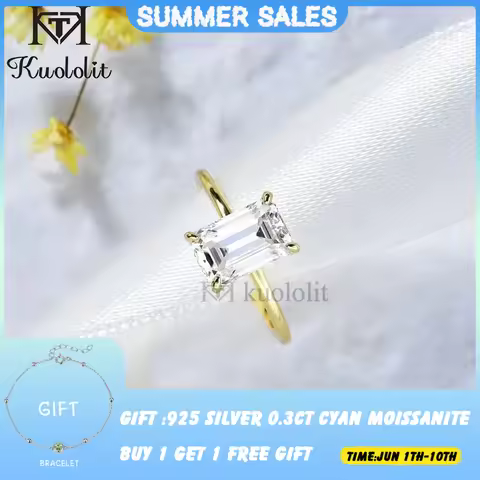 Kuololit 2.5CT Moissanite Ring for Women Solid 14K10K Yellow Gold 6*9 Emerald Cut D/VVS1 Solitaire R