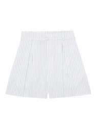 KLOSET Striped Embroidered Shorts (RS23-P002) กางเกงสั้นลายริ้ว จีบหน้า