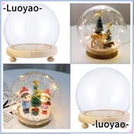 LUOYAO Glass cloche Fairy Lights Home Decor Spherical Terrarium Transparent Bottle Glass Vase Wooden base