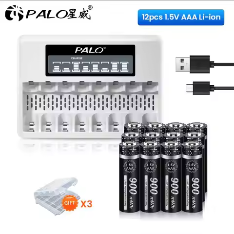 PALO 1.5V AAA Rechargeable Battery AAA Lithium Ion Rechargeable Batteries AAA HR3 Li-ion Batteri+1.5
