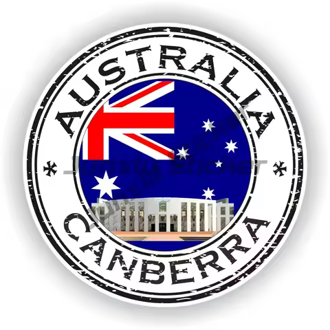 Hobart Canberra Melbourne Queensland Australia Round Flag Seal Australian Coat of Arms Map Outline S