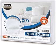 Utopia Bedding Waterproof Pillow Protector Zippered (Pack of 40) Standard White – Pillow Encasement 