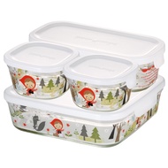 Iwaki Heat-Resistant Glass Storage Container Set - 4 Pieces, Shinjikato Precious Red Hood