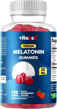 Melatonin 20mg Gummies - 180 Count - Drug Free - Natural Strawberry Flavor - Vegetarian, Non-GMO, Gl