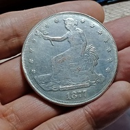 LANGKA 1877 SEATED LIBERTY DLLARS Besar 38Mm Banyak Dicari Kado Koleksi Koin Kuno Bingkisan