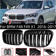 Glossy Black Pair Front Kidney Double Slat Grill Grille For BMW F48 F49 X1 2016 2017 2018 2019 Dual 