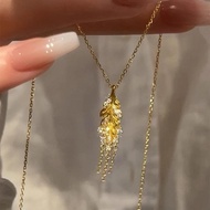 18/[ Titanium Steel Does Not Fade] Lucky Wheat Ear Tassel Necklace Female Light Luxury Niche ins Tem