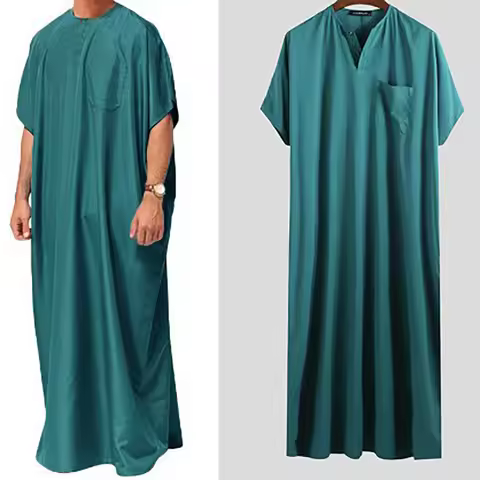 2024 New Men's Muslim Middle Eastern Arab Dubai Dress Robe Short Sleeve Luxury Robe Pakistan Morocca