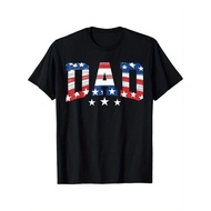 Vintage Dad FatherS Day Flag USA Dad 4th Of July T-Shirt Cotton Crew Neck Tee Lightweight