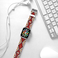 Apple Watch Series 1 , Series 2, Series 3 - Apple Watch 真皮手錶帶，適用於Apple Watch 及 Apple Watch Sport - Freshion 香港原創設計師品牌 - 寶石紅民族圖案 44