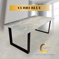 Marbleture 100% Natural Curri Blue Marble Rectangular Dining Table Various Sizes and Table Legs