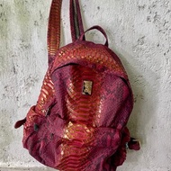 Red Golden Python Leather Backpack Snakeskin Rucksack Laptop Bag Hand Luggage