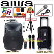 SPEAKER AKTIF PORTABLE AIWA AW 15 INCH USB BLUETOOTH 2 MIC KARAOKE