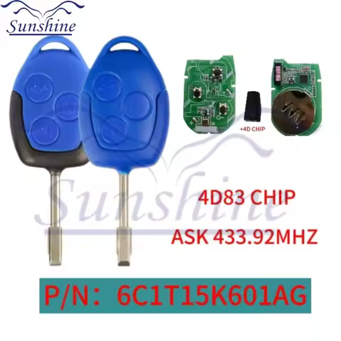 Sunshine car key P/N: 6C1T15K601AG 3 Button 433Mhz 4D63 Chip Remote For Ford Transit WM VM 2006-2014