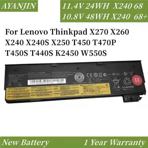 24WH 48WH 72WH Laptop Battery for Lenovo Thinkpad X270 X260 X240 X240S X250 T450 T470P T440S K2450 W