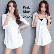 Ready Stock⚡3 COLOR White Shirt Women Spring Autumn Long Sleeve Loose Korean Style Plus Size Blouse Putih Murah Labuh Baju Kemeja Perempuan Blause Wanita