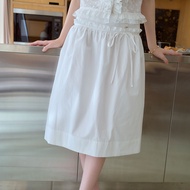*พร้อมส่ง* Parachuteshop - KAREN skirt กระโปรง midi ตัดต่อรูด แต่งกระดุมเปลือกหอยรูปหัวใจและผูกโบว์