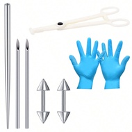 7pcs/Set Stainless Steel Body Piercing Jewelry Kit With 14G 16G Piercing Needles & Ear Cartilage Tra