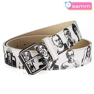 SAMM Hip-Hop Street Belt, PU Leather Adjustable Waistband, Trendy Fashion Versatile Rapper Printed R