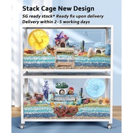 Bucatstate【80/100CM】Hamster Cage/Quail Cage/Small Animal  With Stacked Cage Accessories /Double Door /with wheel