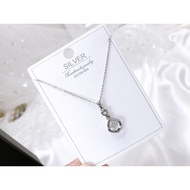 S925 Silver Plated Platinum "Zirconia Pendant Necklace Set"(Set Rantai Leher+Loket) 925銀鍍鉑鑲鋯吊墜項鏈組 PZY-015