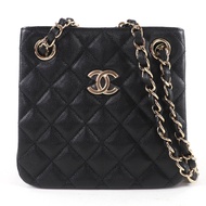 全新☆香奈兒 AS3176 魚子醬紋絎縫 Coco Mark 迷你水桶鏈條單肩包/手提包，黑色，金色五金，附防塵袋，意大利製造，女士款