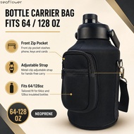 Water Bottle Carrier Sleeve Holder Adjustable Strap 64oz 128oz Front Zip Pocket