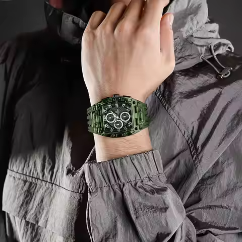 NAVIFORCE Army Sports Quartz Watches for Men Black Silicone Strap Military Marine Chronograph Wristw