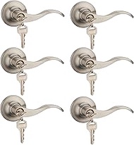 HENYIN Wave Lever Keyed Entry Door Lock/Door Knob Hardware Wave Handle and Closet Lockset,6 Sets Pack (Right Hand, Nickel Brushed,805-S-R-6)