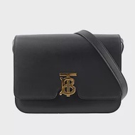 BURBERRY TB Logo 光滑小牛皮中款翻蓋斜背包_展示品 (黑色)