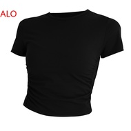 【ALO】 Alo New Yoga Wear Short Sleeve Nude Feel Tight Beauty Back Exercise Top For Women Running Work