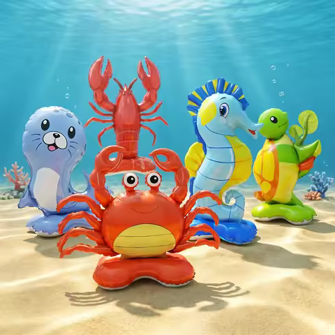Under The Sea Balloon 5Pcs Self Standing Ocean Sea Animal Foil Balloons Lobster Turtle Seahorse Crab