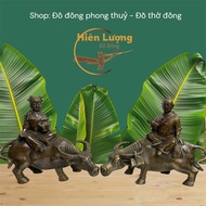 Bronze Shepherd Riding a Buffalo Holding a Fortune Gold Bar Handle Height 20cm, weight 3.3kg bag