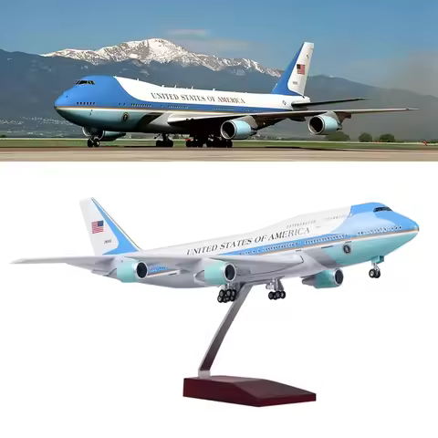 47cm Airplane Model Toys B747 Air Force One Airlines Model with Light and Wheel 1/150 Scale Diecast 