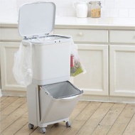 日本RISU (H&H系列)直立雙層分類附輪(單蓋)式垃圾桶 45L