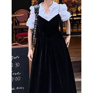 Flet * a Velvet Sling Dress Korea Dongdaemun Black Skirt Designer Style Sling Dress Girls Clothes