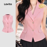 (New Arrival) Lovito Elegant Top Fake Pocket Button Front Spring/summer Pink Top for Women LK7ED462 