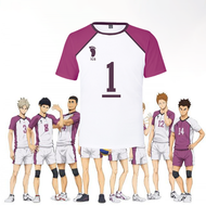 Haikyuu!! Shiratorizawa Uniform T-shirt Cosplay Costume Wakatoshi Satori Tee Short Sleeve Sport Sportswear Anime Clothing Baju Merdeka Budak Perempuan Tshirt Kanak2 Men S Tracksuit Bottoms