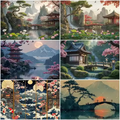 Cherry Blossom Japanese Architecture Background Sunshine Pink Flower Garden Landscape Backdrop Night