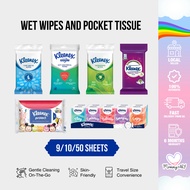 Kleenex Wet Wipes and Pocket Tissue 9/10/50 Sheets Soft Gentle Care Cleansing Convenient On-The-Go T