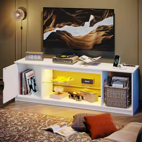 TV Cabinet.LED TV Stand with Power Outlets for55/60/65 Inch TV,Gaming Entertainment Center with Cabi