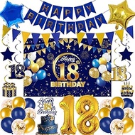 18th Birthday Decorations Balloons Boy - 33 Pcs Blue Gold Banners Triangle Bunting Number 18 Star Fo