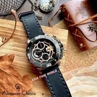 [Original] Alexandre Christie 9205 MCLGCBA Chronograph Man's Watch with Black Dial Black Genuine Leather