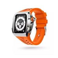 【Y24】 Apple Watch 45mm 不鏽鋼防水保護殼【銀/橘】-送原廠錶帶