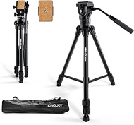 Video Tripod with Fluid Head, Heavy Duty Professional Video Camera Tripod Travel Tripod Aluminum Compatible for DSLR SLR Nikon Canon Sony Camcorder DV with Carry Bag